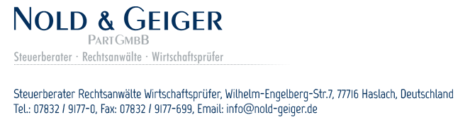 Nold & Geiger PartGmbB
Steuerberater Rechtsanwälte Wirtschaftsprüfer
